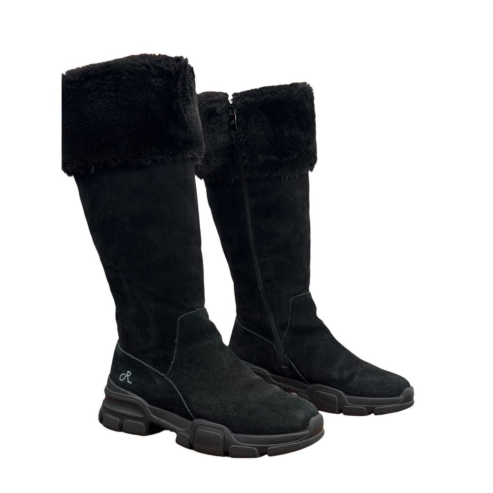 Religious Comfort Stranger Cuff Boot Women SZ 7 Black Waterproof Faux Fur Suede
